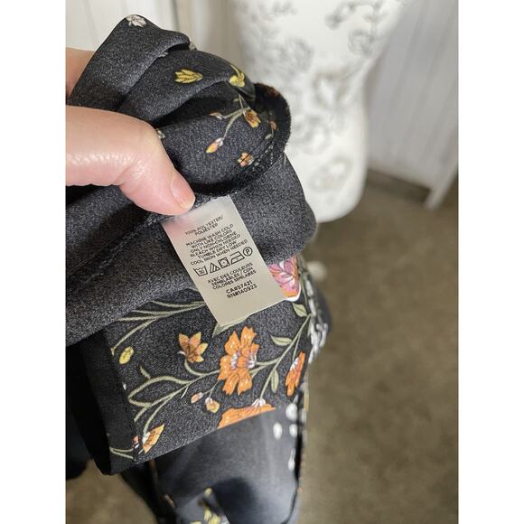 Loft Black Multicolored Floral Long Sleeve Bow Tie Neck Chiffon Dress Size 6 - Picture 4 of 8